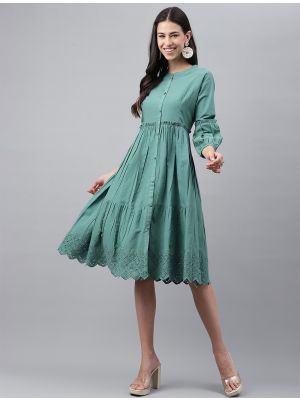 agate green cotton solid trendy frock fabku20872