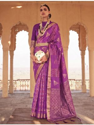 Amethyst Purple Soft Art Silk Saree With Gold Zari Weaving
