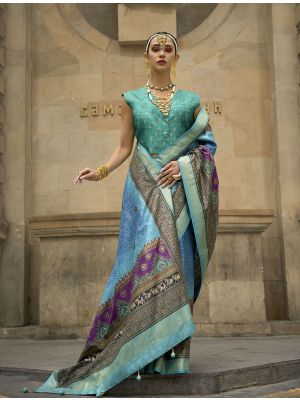 Aqua Blue Art Silk Premium Designer Saree