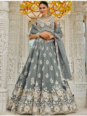 Ash Grey Organza Embroidered Ready To Wear Lehenga small FABLE20489