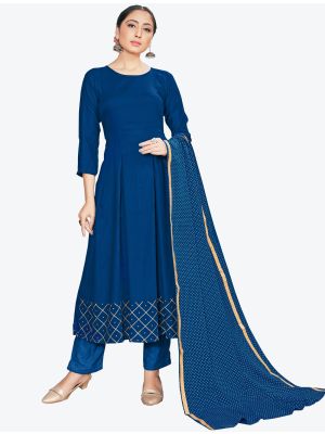 Blue Rayon Readymade Suit with Dupatta FABSL20434
