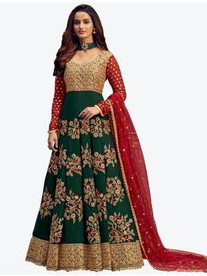 Bottle Green Georgette Semi Stitched Anarkali Floor Length Suit with Dupatta small FABSL20428