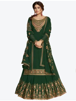 Bottle Green Pure Georgette Jari And Resham Embroidered Designer Suit with Dupatta FABSL20450