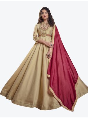 cream triva silk thread embroidered ready to wear designer gown with dupatta fabgo20085