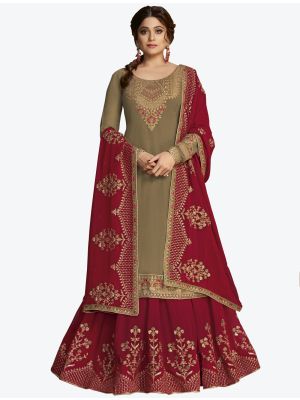Dark Beige Pure Georgette Jari And Resham Embroidered Designer Suit with Dupatta small FABSL20451