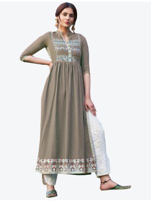 grey fine rayon kurti with pant fabku20311