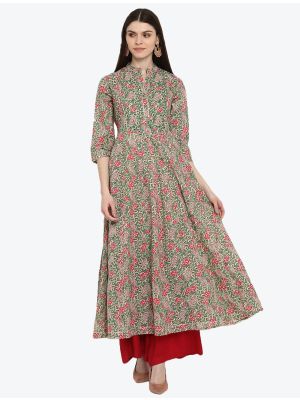 grey pure cotton printed and embroidered long kurti fabku20323