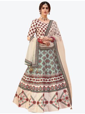 Light Beige Art Silk A Line Lehenga with Dupatta small FABLE20099