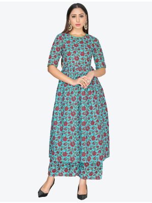 light teal pure rayon kurti with plazzo bottom fabku20320