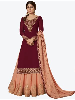 Maroon Pure Georgette Jari And Resham Embroidered Designer Suit with Dupatta small FABSL20447