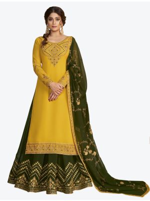 Mustard Yellow Pure Georgette Jari And Resham Embroidered Designer Suit with Dupatta small FABSL20448