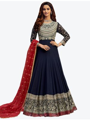 Navy Blue Georgette Semi Stitched Anarkali Floor Length Suit with Dupatta small FABSL20426