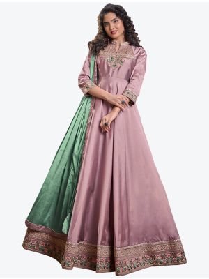 onion pink triva silk thread embroidered ready to wear designer gown with dupatta fabgo20086