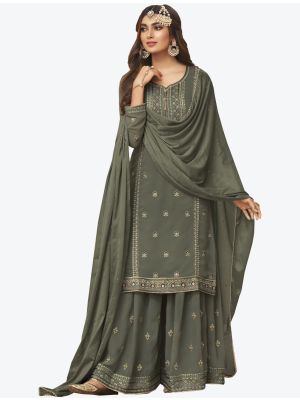 Rama Grey Embroidered Pure Georgette Straight Suit with Dupatta small FABSL20445