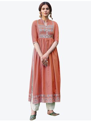 salmon fine rayon kurti with pant fabku20312