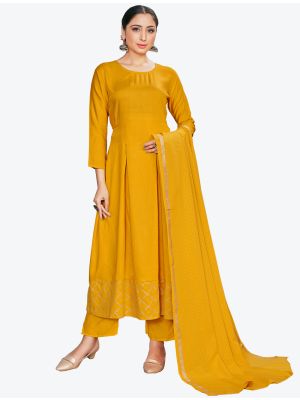 Yellow Rayon Readymade Suit with Dupatta FABSL20435