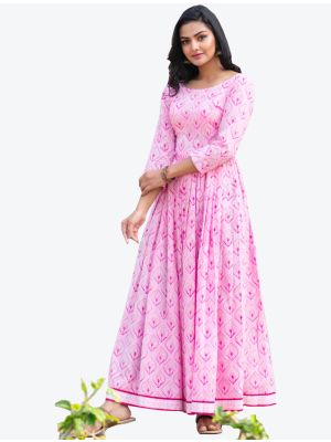 baby pink maslin silk digital printed long kurti fabku20332