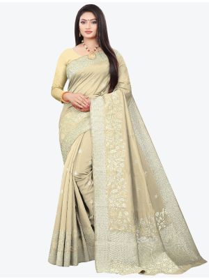 Beige Woven Soft Art Silk Designer Saree small FABSA21024
