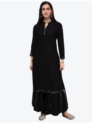 black rayon mirror work kurti with palazzo fabku20342