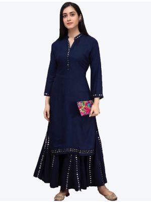 blue rayon mirror work kurti with palazzo fabku20347