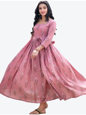 dark pink maslin silk digital printed long kurti fabku20333