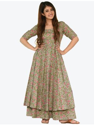 light green maslin digital printed kurti with palazzo fabku20335