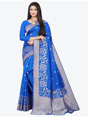 Ocean Blue Woven Soft Art Silk Designer Saree small FABSA21022