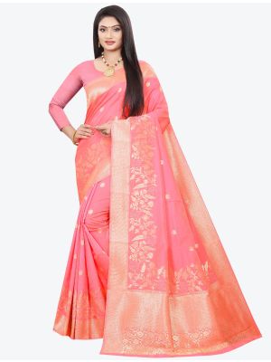 Peach Woven Soft Art Silk Designer Saree small FABSA21021