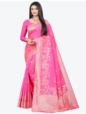 Pink Woven Soft Art Silk Designer Saree small FABSA21023