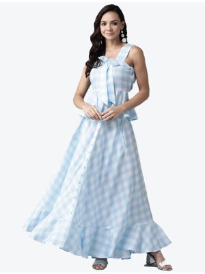 baby blue poly rayon digital printed skirt and top swatch fabku20372
