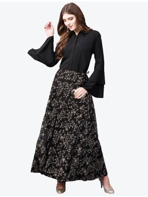 black crepe printed skirt and top swatch fabku20360