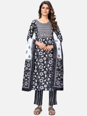 black pure cotton kurti with pant and dupatta fabku20391
