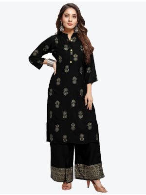 black pure rayon foil printed kurti with palazzo fabku20348