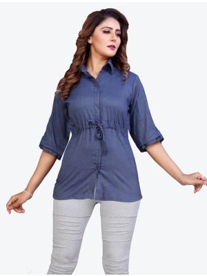 blue pashmina cotton designer short kurti swatch fabku20375