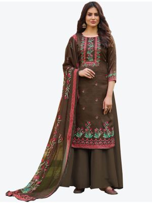 Dark Brown Jam Cotton Hand Work Straight Suit with Dupatta small FABSL20465
