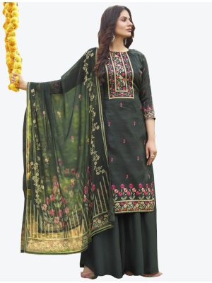 Dark Grey Jam Cotton Hand Work Straight Suit with Dupatta small FABSL20468