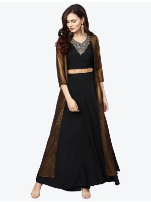 deep black crepe printed skirt and top with jacket swatch fabku20373