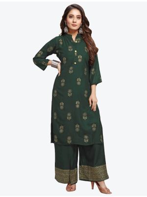 green pure rayon foil printed kurti with palazzo fabku20351