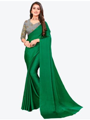 Green Sequins Work Chiffon Designer Saree small FABSA21067