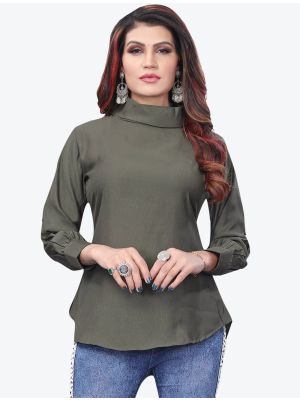 grey polyester designer short kurti swatch fabku20379