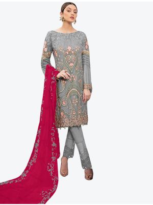 Grey Smooth Georgette Straight Suit with Dupatta small FABSL20475