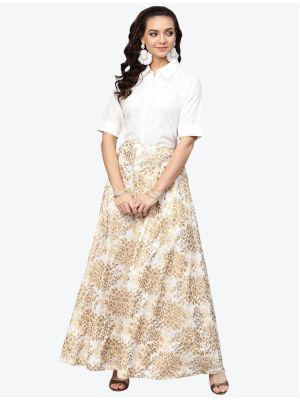 light brown cotton printed skirt and top swatch fabku20369