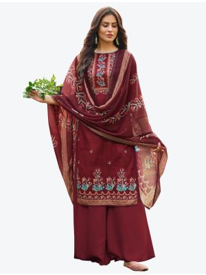 Maroon Jam Cotton Hand Work Straight Suit with Dupatta small FABSL20469