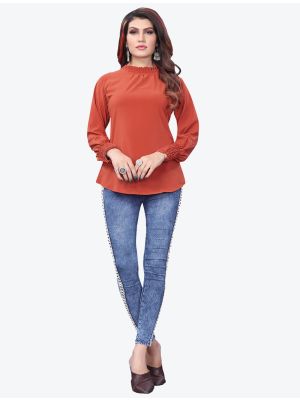orange lycra designer short kurti swatch fabku20380