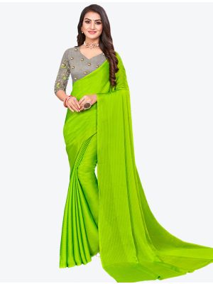Parrot Green Sequins Work Chiffon Designer Saree small FABSA21071