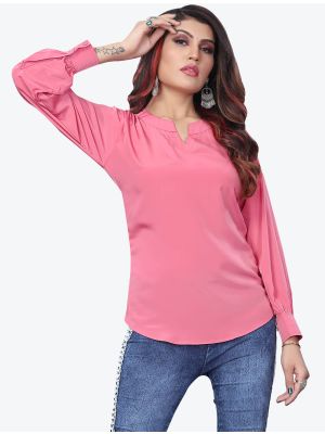 pink crepe designer short kurti swatch fabku20381