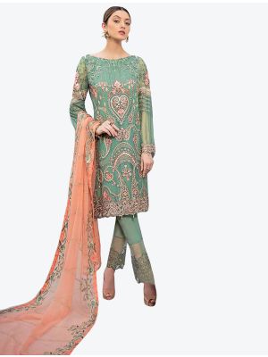 Sea Green Smooth Georgette Straight Suit with Dupatta small FABSL20473