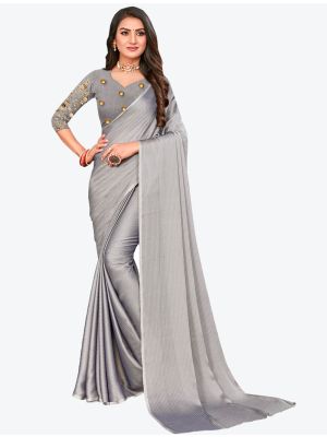 Silver Sequins Work Chiffon Designer Saree small FABSA21073