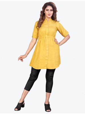 yellow pashmina cotton designer short kurti swatch fabku20378