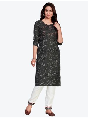 black fine rayon bandhej printed kurti with pant fabku20416